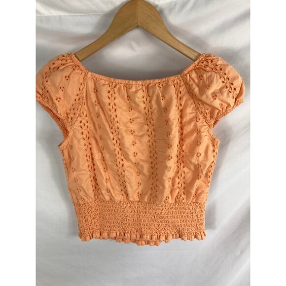 Abercrombie Kids Girls Orange Smocked Bottom Eyelet Top Size 13/14 - Picture 4 of 4